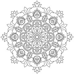 Simple Mandala Shape for Coloring. Vector Mandala. Circular. Flower. Oriental. Coloring Book Page. Outline.
