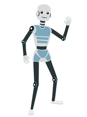 Illustration of a robot with a welcome gesture. Vector flat illustration.