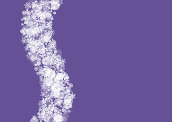 Snow frame with ultra violet snowflakes. New Year frosty backdrop. Winter border for flyer, gift card, party invite, retail offer and ad. Christmas trendy background. Holiday banner with snow frame