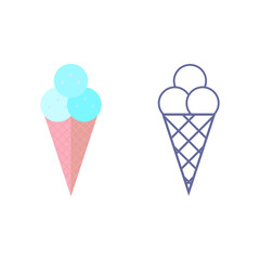 Vector illustration of coloured and black and white ice cream on white background. 