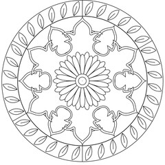 Simple Mandala Shape for Coloring. Vector Mandala. Circular. Flower. Oriental. Coloring Book Page. Outline.
