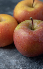 Set of fresh red yellow apple on marble background