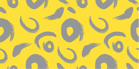 Brushstroke paint on yellow background stroke seamless pattern. Vector illustration gray and yellow background. Vector