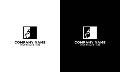 Elegant luxury black cruise ship logo template on a black and white background.