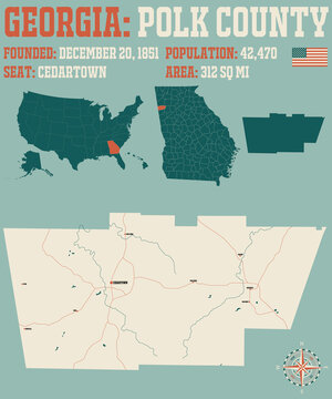 Large And Detailed Map Of Polk County In Georgia, USA.