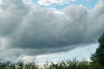 Skydiving, sky jumpers in Jastrania Hel peninsula in Poland