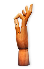 Mano de madera fondo blanco