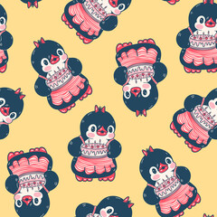 Seamless pattern with cute penguins