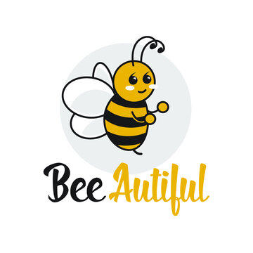 beautiful and cute yellow-black bee logo. white background. vector illustration


