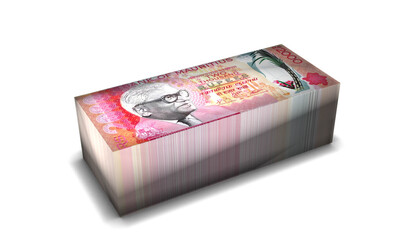 Mauritius 2000 Rupee Banknotes Money Stack on White Background