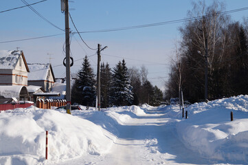 snow-covered street in a city in Russia in winter