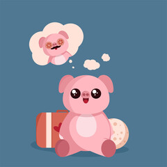 Cute pig character going to vacation vector illustration 