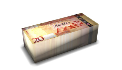  Libya 20 Dinars Banknotes Money Stack on White Background - obrazy, fototapety, plakaty