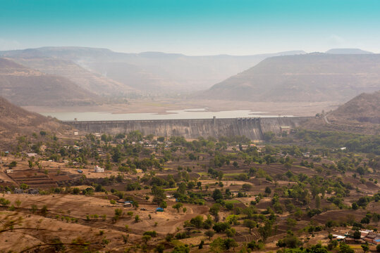  Bhimashankar Temple / India 30 May 2018 View of Dimbha Dam Near Manchar on the route to Bhimashankar in  pune  Maharashtra India