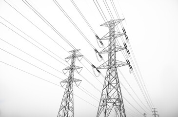 High voltage electric pylon and electrical wire.  Power and energy concept.  Thailand - obrazy, fototapety, plakaty
