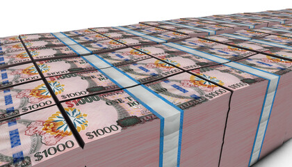 3D Pile of Guyana 1000 Dollars Money banknote