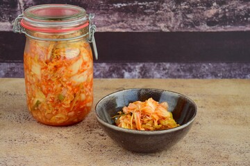 Kimchi, traditional Korean food, fermented Napa cabbage and radish with seasoning