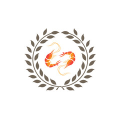 Shrimp logo vintage leaves design vector illustration