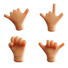 Hand Gesture Cute 3D Rendering Okay Peace Thumb Up Metal Rock Pack