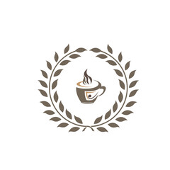 Vintage cup logo leaves design vector illustration