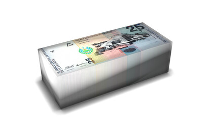 El Salvador 25 Colones Banknotes Money Stack on White Background