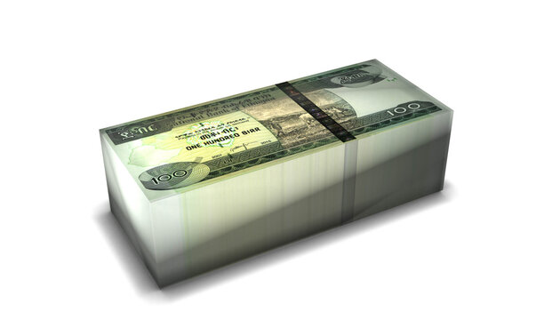 Ethiopia 100 Birr Banknotes Money Stack on White Background