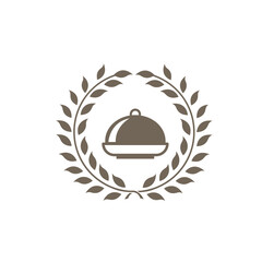 cuisine logo, restaurant symbol with leaf circle decoration, design vector illustration