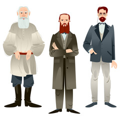 History of Russia. Famous Russian writers. Leo Tolstoy, Fyodor Dostoevsky, Anton Chekhov. - obrazy, fototapety, plakaty