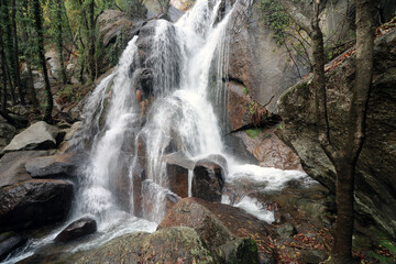 waterfall in the gorge of the nogaleda in the jerte valley. focus selected