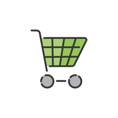 Empty shopping cart. Filled color icon. Commerce vector illustration