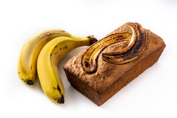 Homemade banana bread isolated on white background	