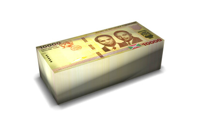 Burundi 10000 Francs Banknotes Money Stack on White Background