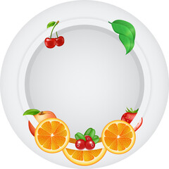 Fruits and berries round flyer banner card template for design