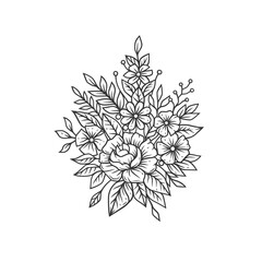 Original monochrome vector illustration in vintage style. A festive bouquet of flowers for the design.