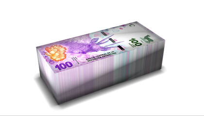 Argentina 100 PesosBanknotes Money Stack on White Background