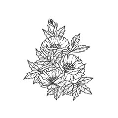 Original monochrome vector illustration in vintage style. A festive bouquet of flowers for the design.