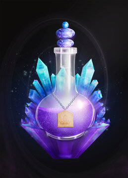 A beautiful bottle with magical blue crystals.