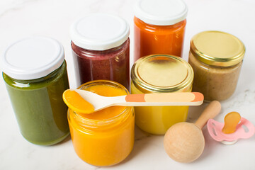 Set of baby pureed food of broccoli