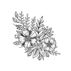 Original monochrome vector illustration in vintage style. A festive bouquet of flowers for the design.
