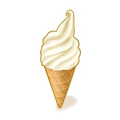 Ice cream waffle cone, a digital painting of smooth vanilla soft cream, soft serve dessert isometric cartoon icon raster 3D illustration on white background.