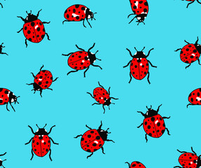 Abstract Hand Drawing Cute Ladybugs Repeating Vector Pattern Isolated Background