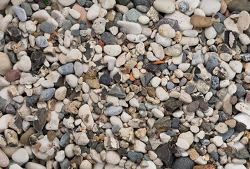 Pebble stones on the beach. Natural close up background.