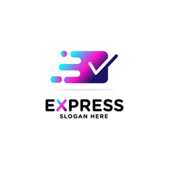 modern logo express design, box and check mark logo,delivery logo vector template