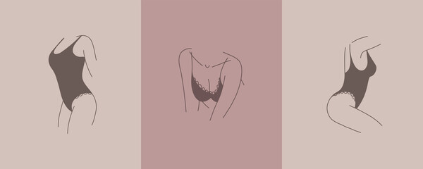 logo linear female figure silhouette. for social media design, store stories, nude shades