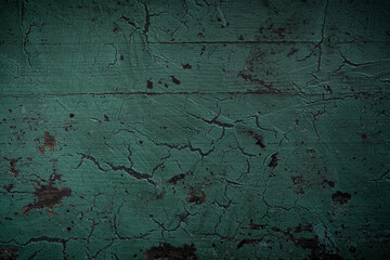 Texture Old green wooden table with cracked paint, surface design loft interior