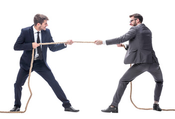 full length . two smiling businessmen pulling the rope.