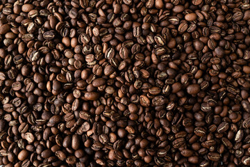 Coffee beans texture. Closeup view