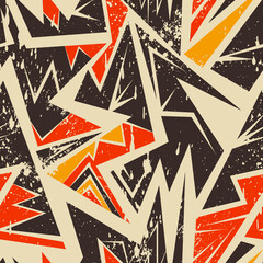 Urban seamless abstract pattern with curved geometry elements and grunge spots