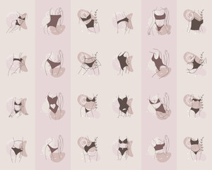 Fototapeta premium logo linear female figure silhouette. for social media design, store stories, nude shades