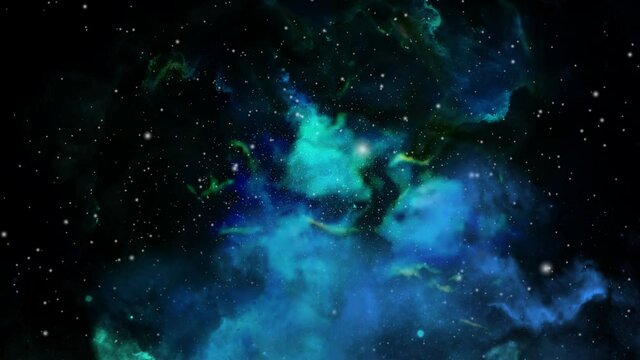 blue nebula clouds moving and floating in the universe.